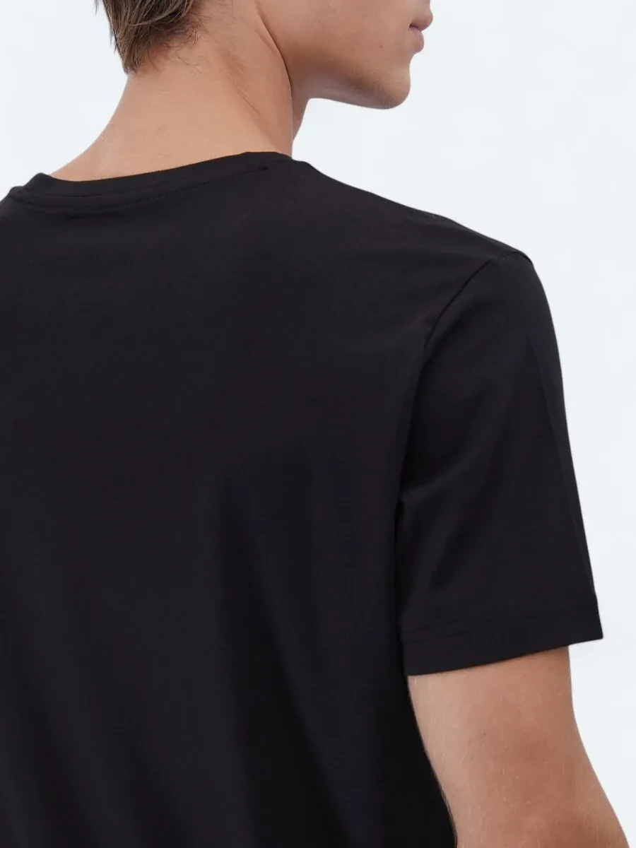 Black Crew Neck Cotton Blended T-Shirt - 5