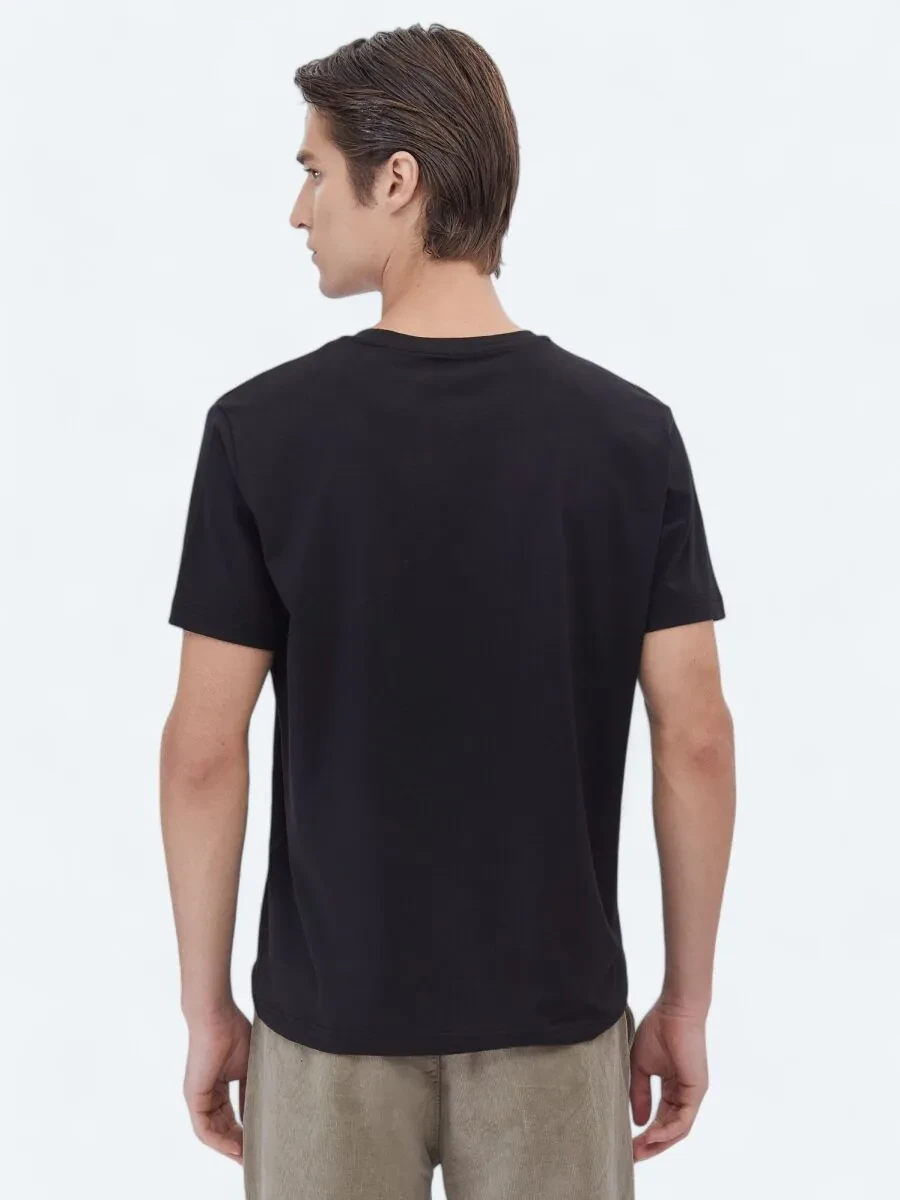 Black Crew Neck Cotton Blended T-Shirt - 6