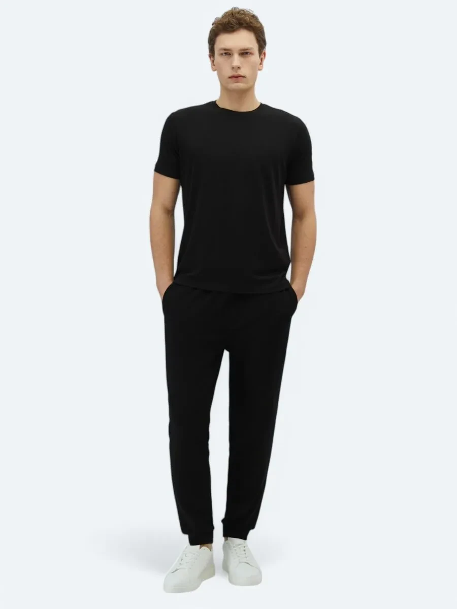 Black Crew Neck Cotton Blended T-Shirt - 2