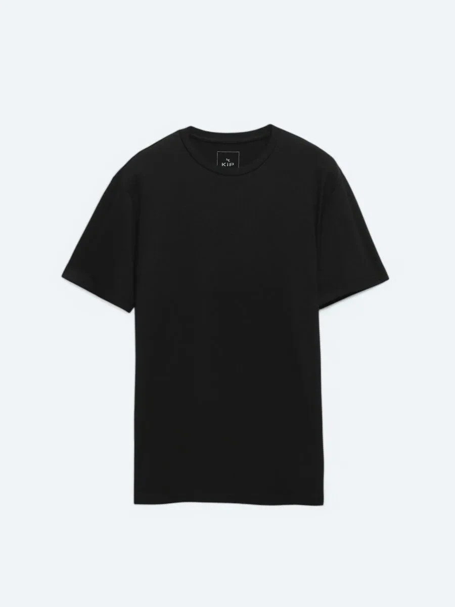Black Crew Neck Cotton Blended T-Shirt - 5