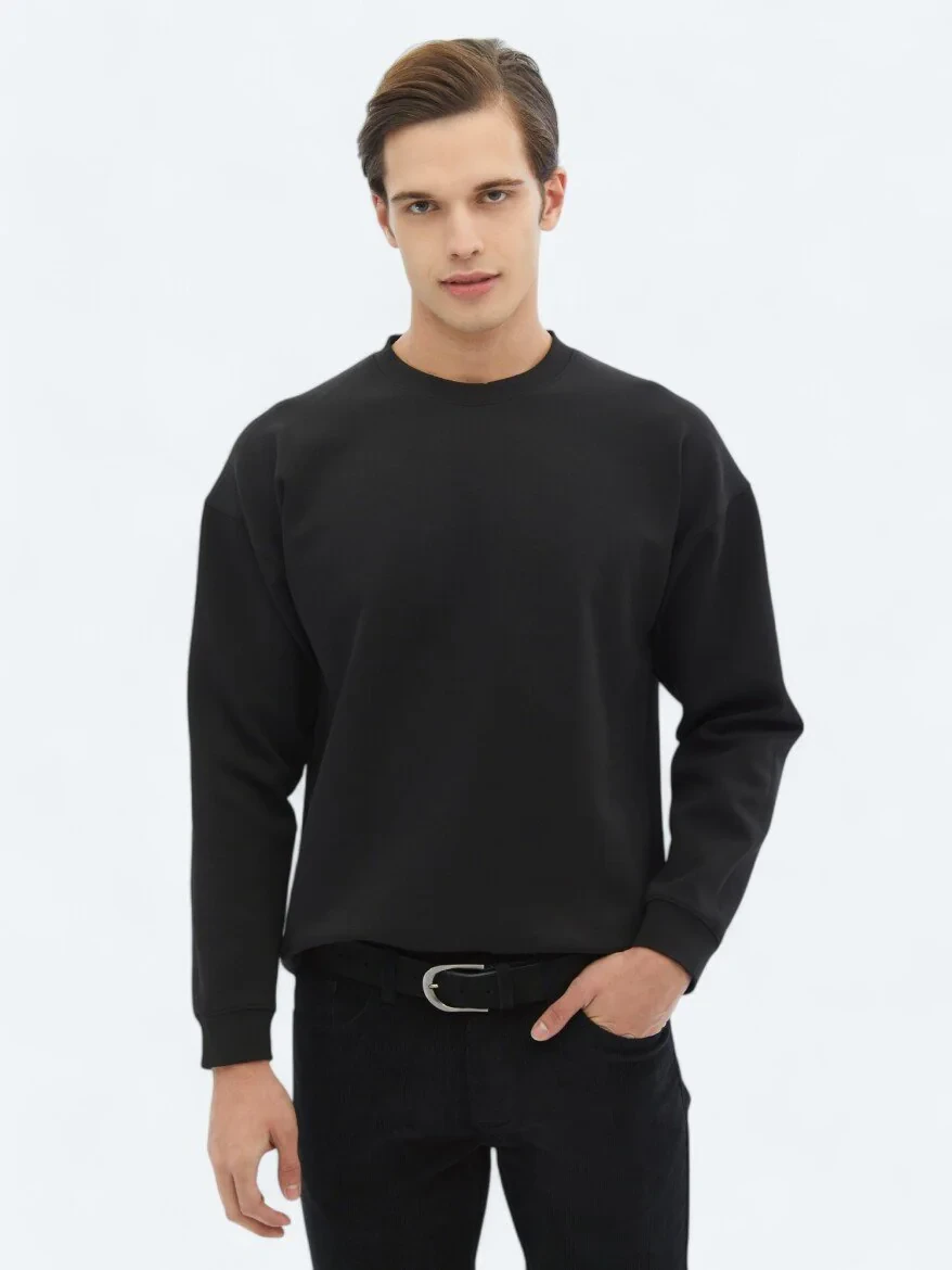Black Crew Neck Printed Double-Sided Sweatshirt - 2