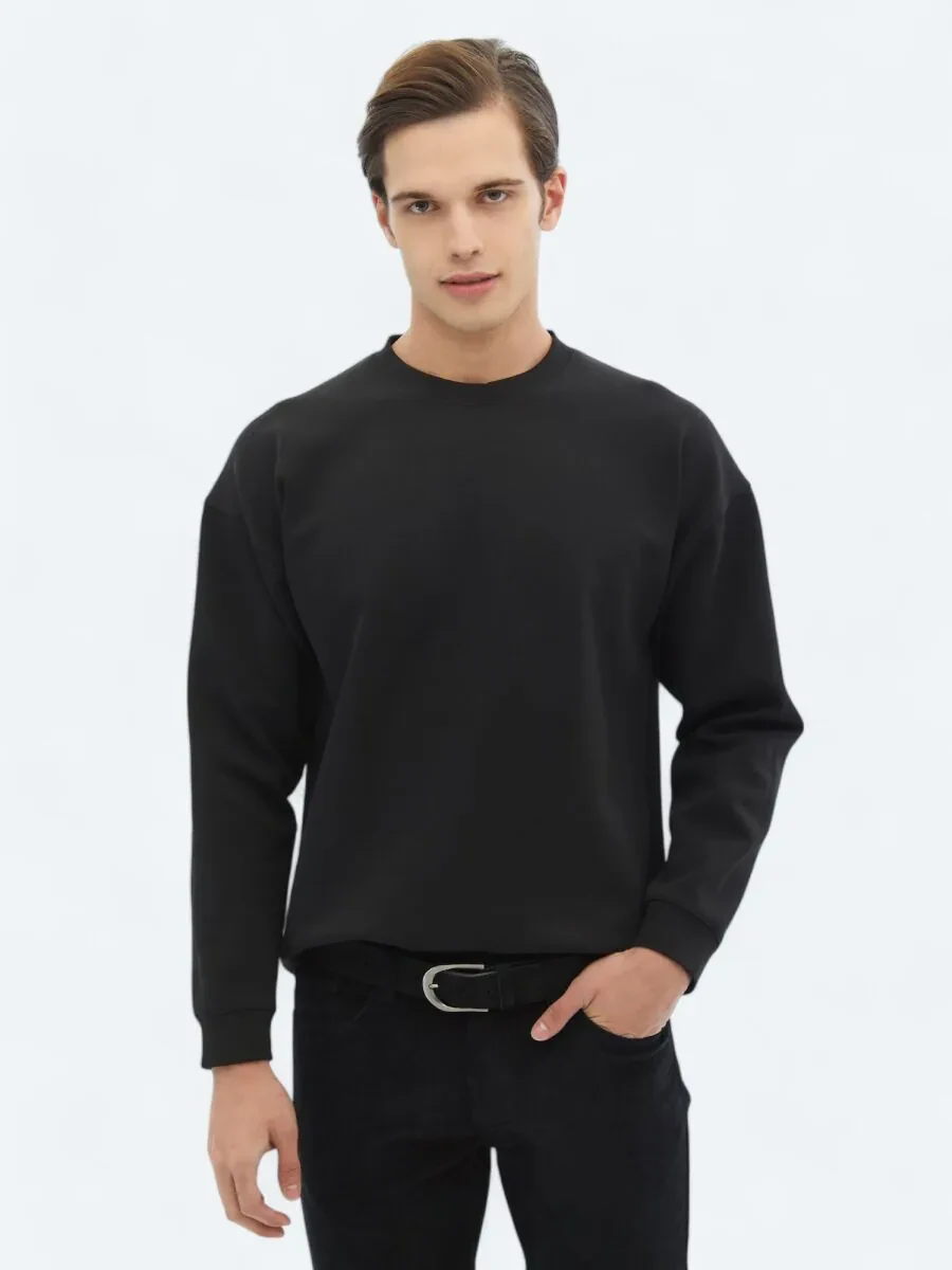 Black Crew Neck Printed Double-Sided Sweatshirt - 2