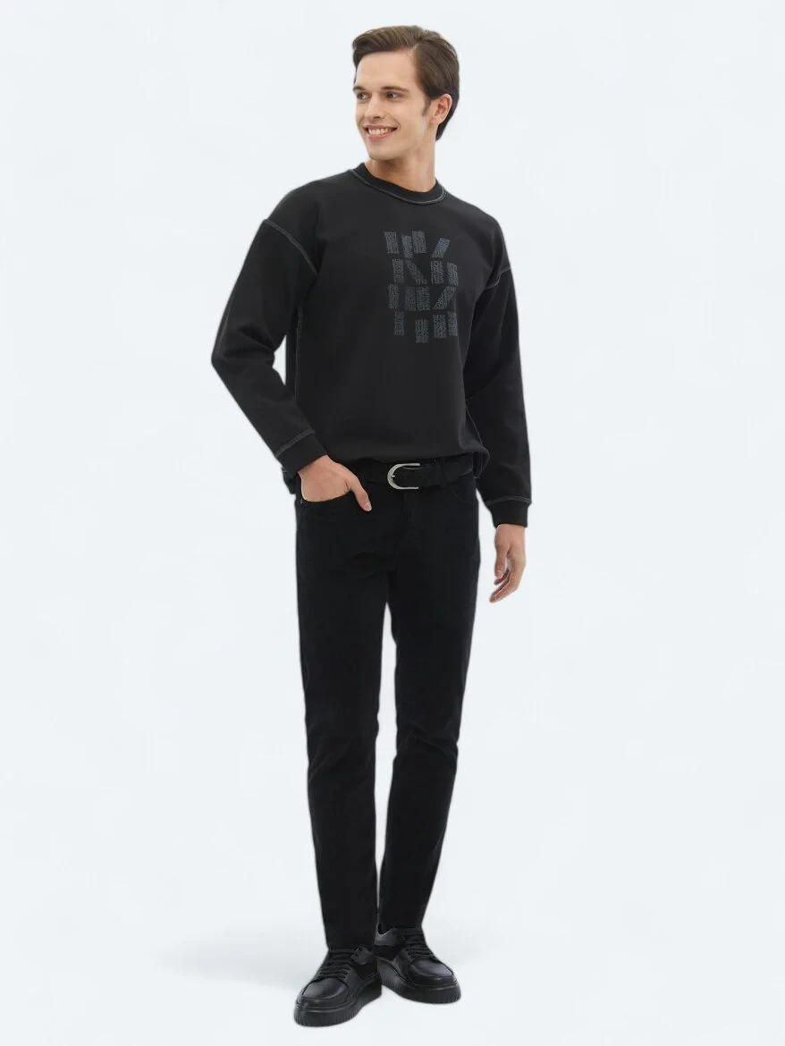 Black Crew Neck Printed Double-Sided Sweatshirt - 3