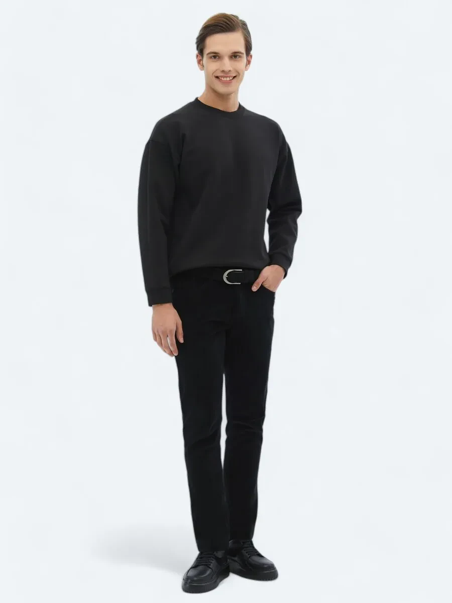 Black Crew Neck Printed Double-Sided Sweatshirt - 4