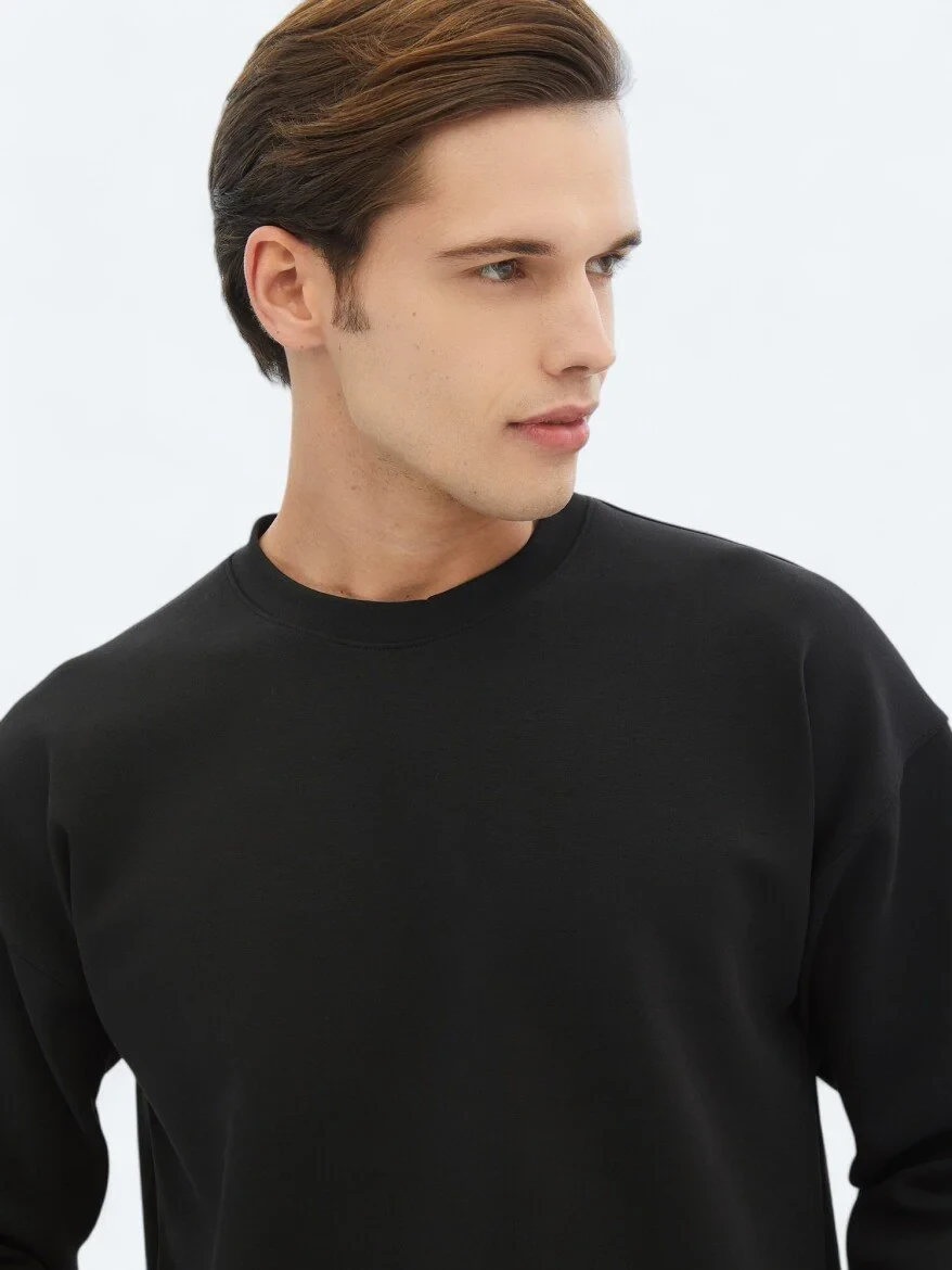 Black Crew Neck Printed Double-Sided Sweatshirt - 6
