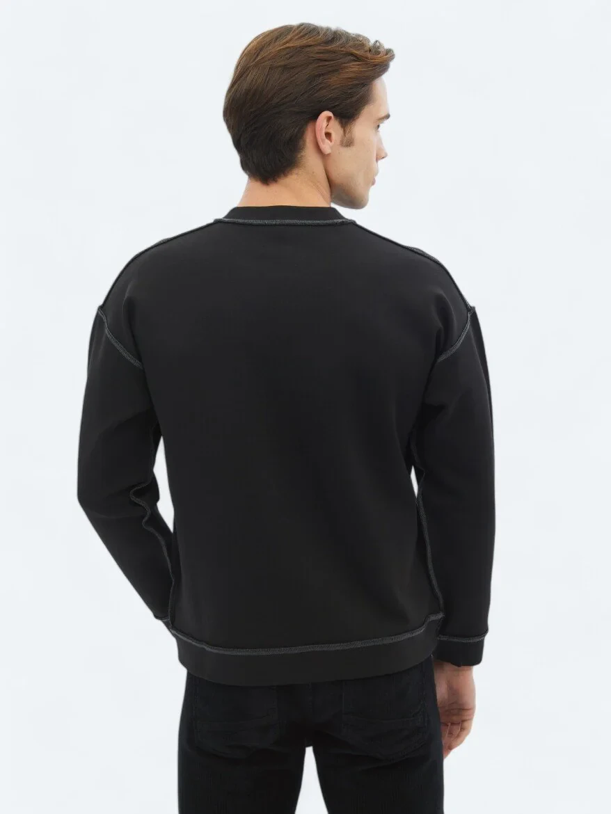 Black Crew Neck Printed Double-Sided Sweatshirt - 9