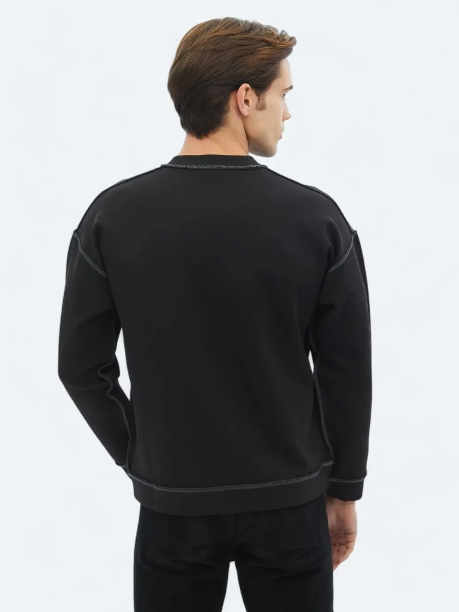 Black Crew Neck Printed Double-Sided Sweatshirt - 9