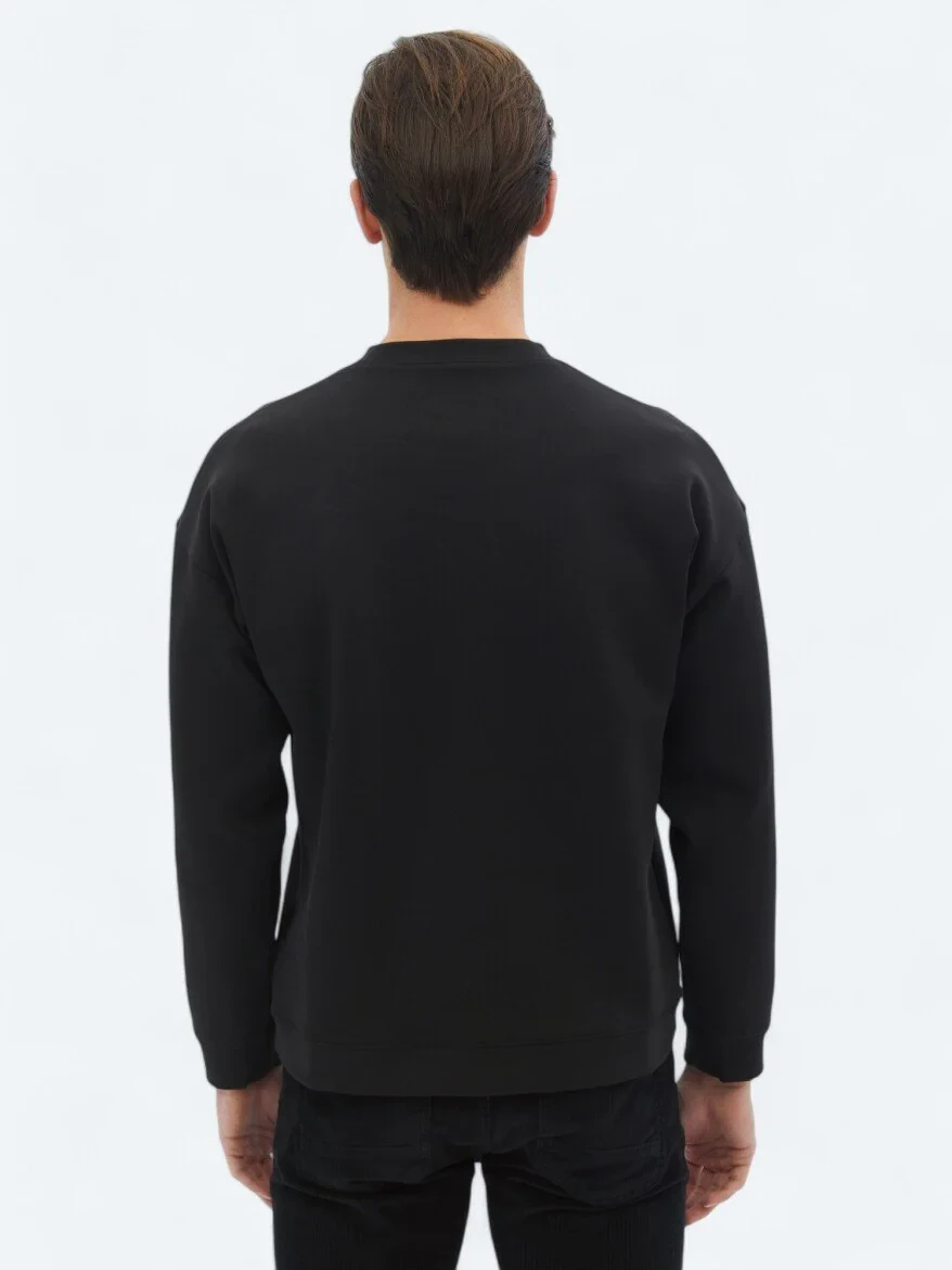 Black Crew Neck Printed Double-Sided Sweatshirt - 10