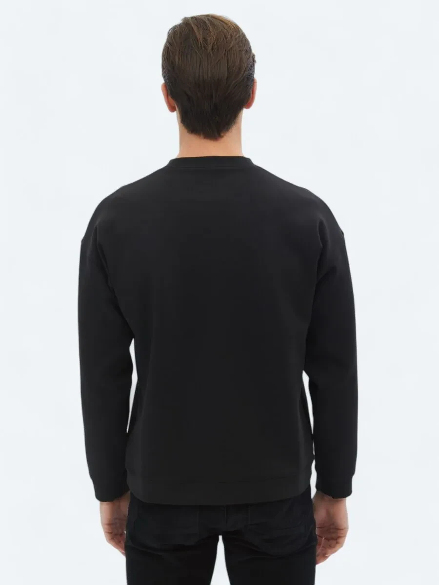 Black Crew Neck Printed Double-Sided Sweatshirt - 10