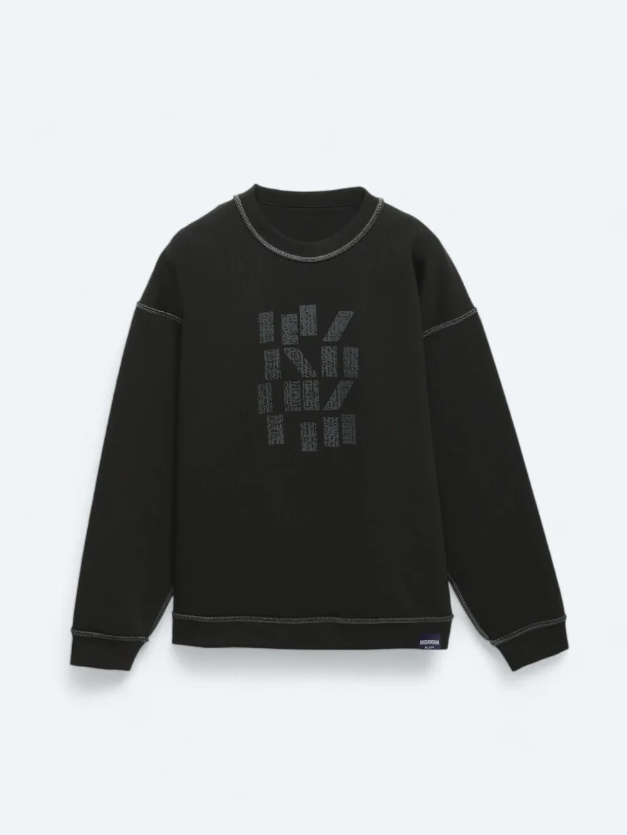 Black Crew Neck Printed Double-Sided Sweatshirt - 11