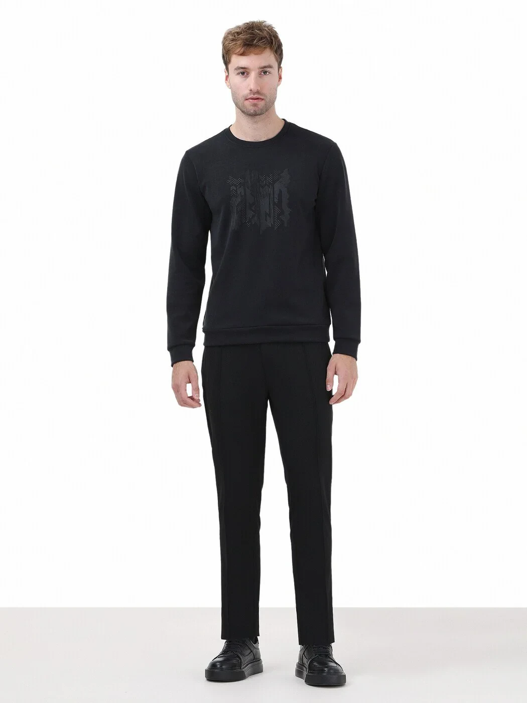 Black Crew Neck Printed Sweatshirt - 2