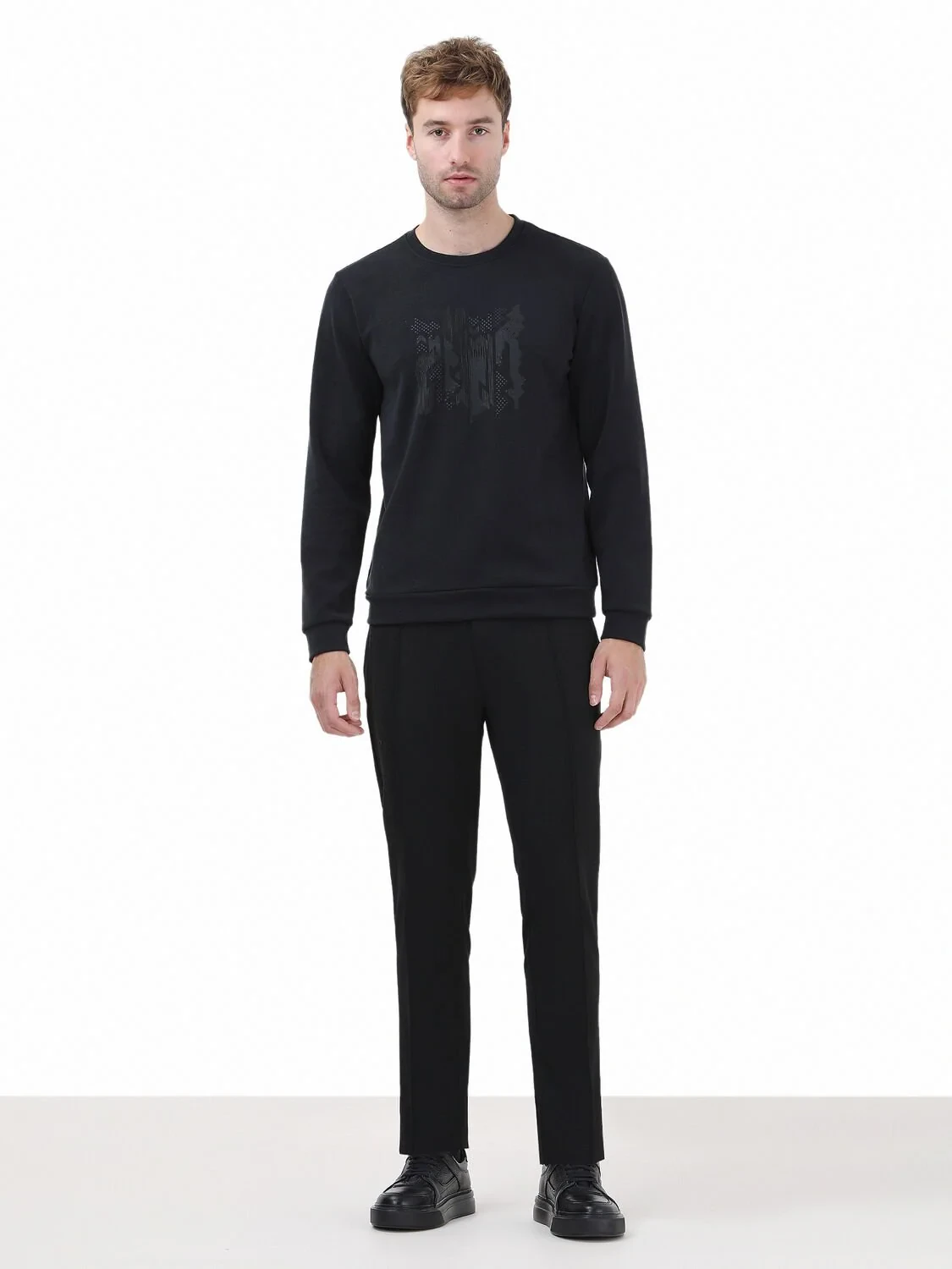 Black Crew Neck Printed Sweatshirt - 2