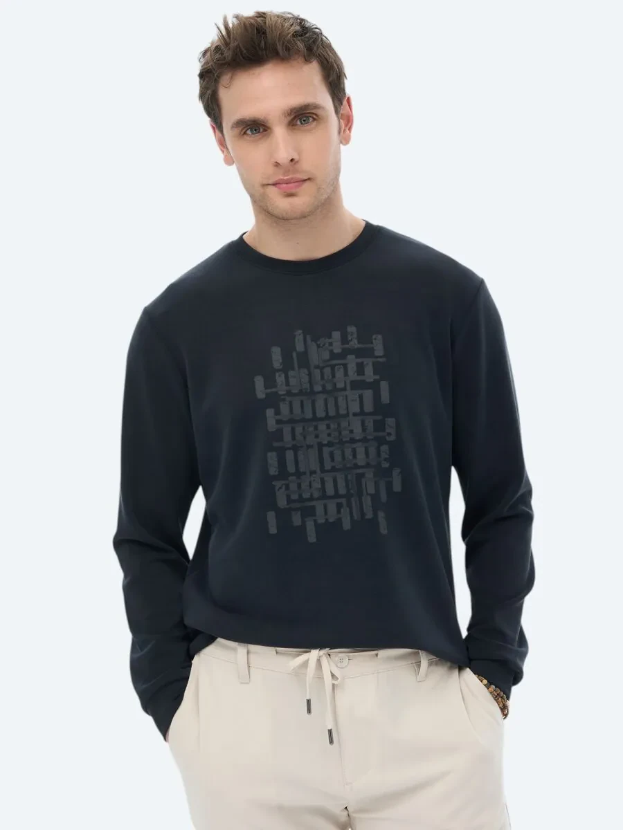 Black Crew Neck Printed Sweatshirt - 1