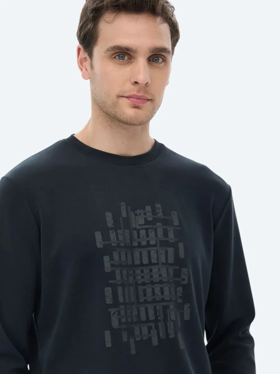 Black Crew Neck Printed Sweatshirt - 6