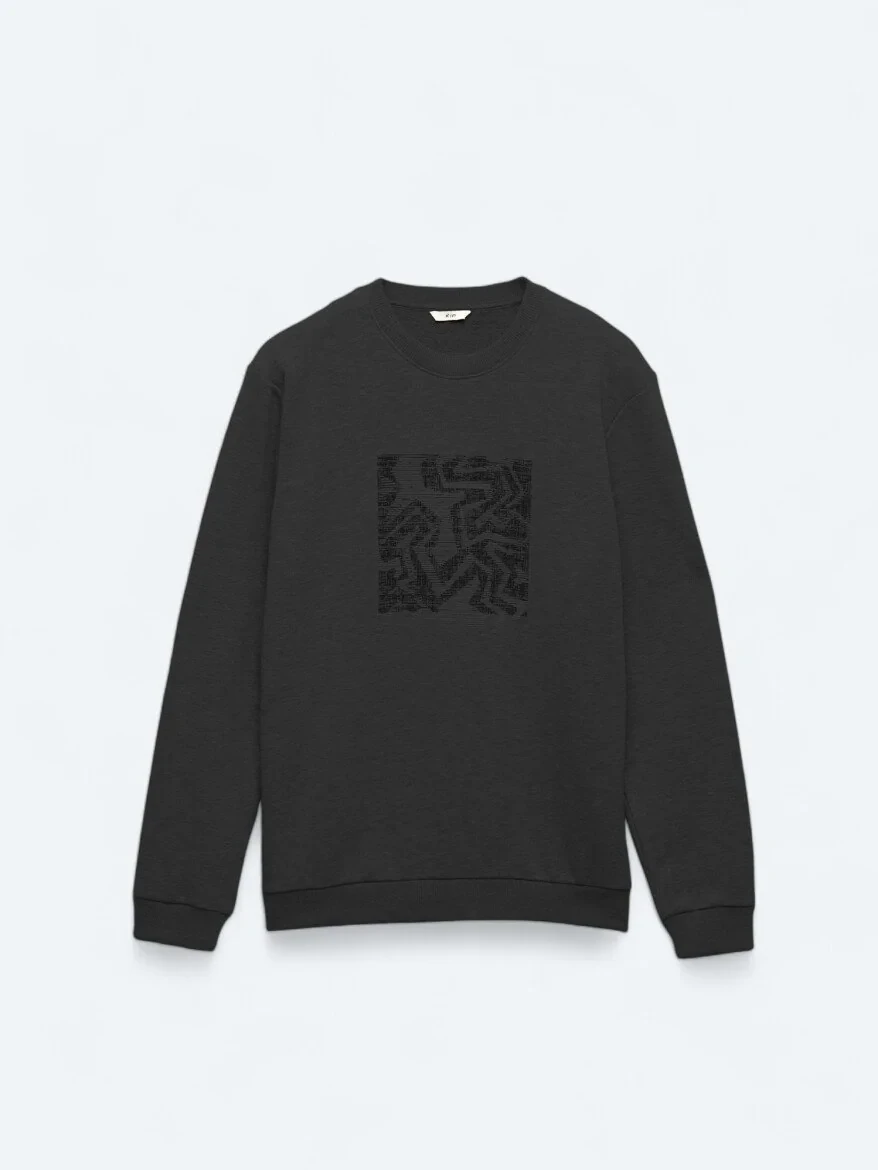 Black Crew Neck Printed Sweatshirt - 7