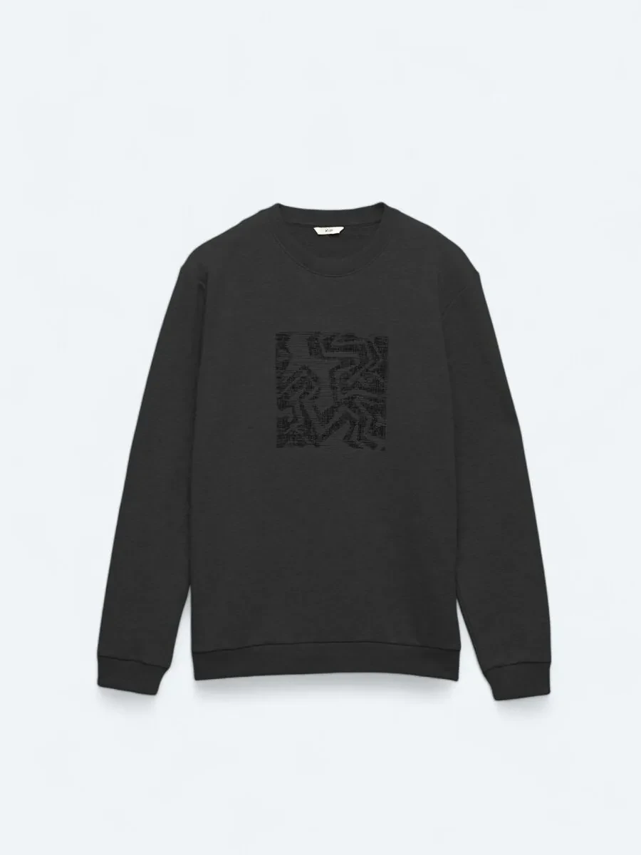 Black Crew Neck Printed Sweatshirt - 7