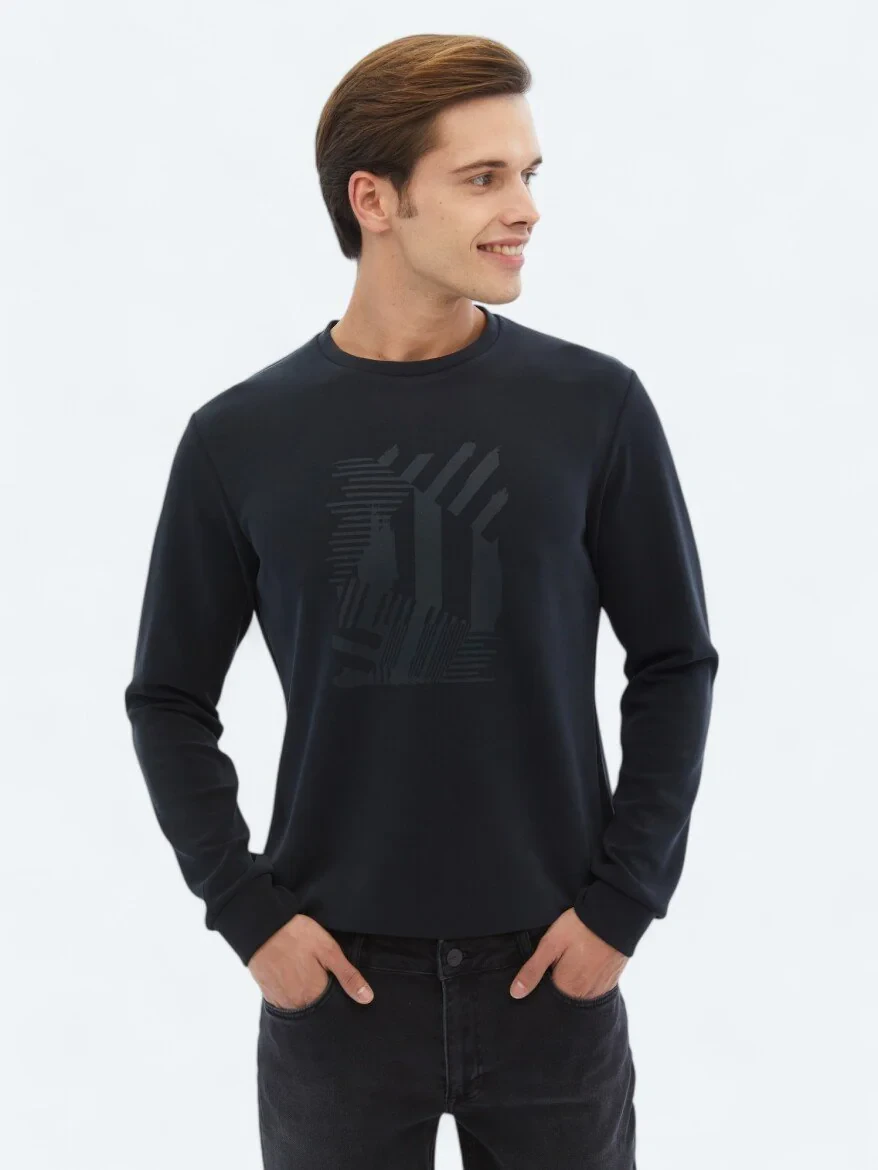 Black Crew Neck Printed Sweatshirt - 1
