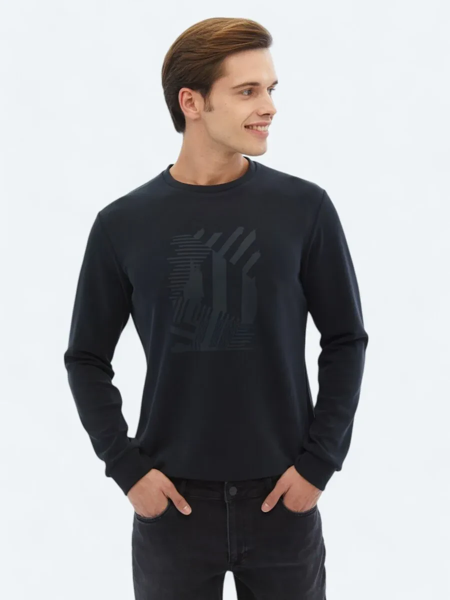 Black Crew Neck Printed Sweatshirt - 1