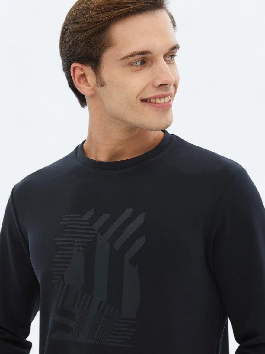 Black Crew Neck Printed Sweatshirt - 3