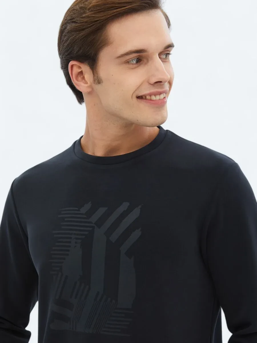 Black Crew Neck Printed Sweatshirt - 3