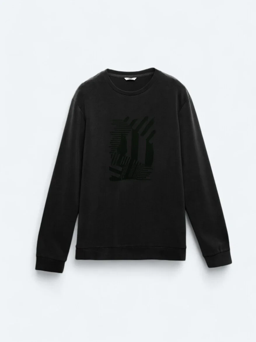 Black Crew Neck Printed Sweatshirt - 6