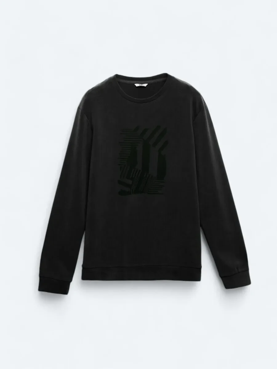 Black Crew Neck Printed Sweatshirt - 6
