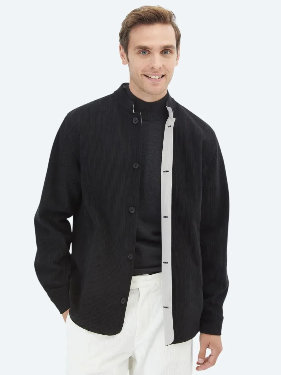 Black Double-Sided Weaving Coat - 1