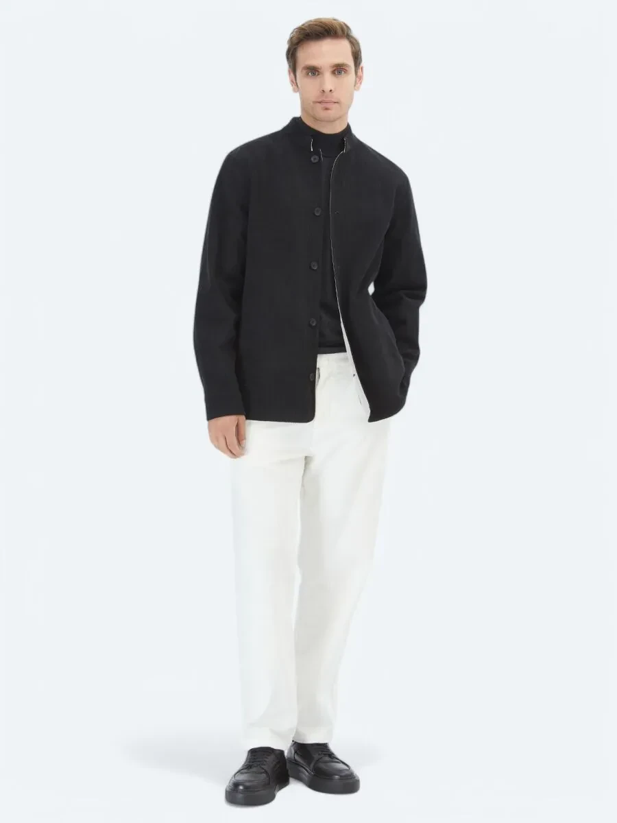 Black Double-Sided Weaving Coat - 3