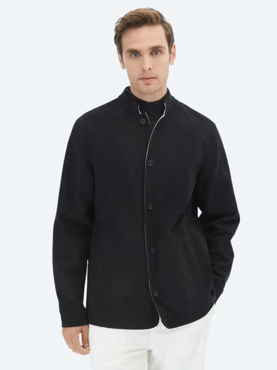 Black Double-Sided Weaving Coat - 5