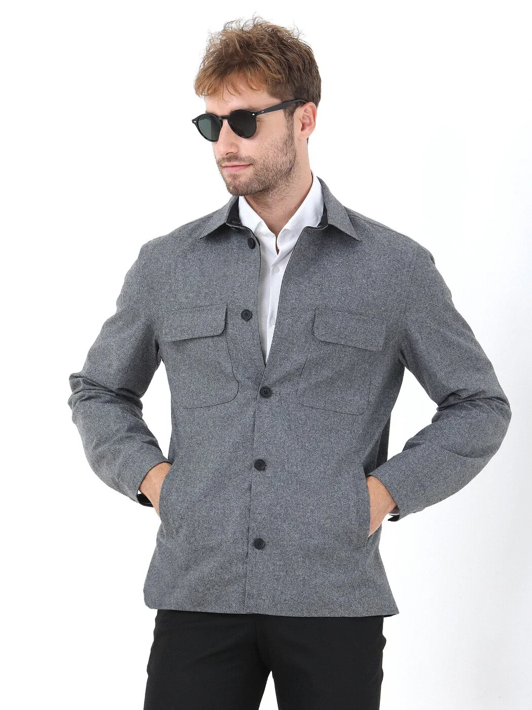 Black Double-Sided Weaving Coat - 1