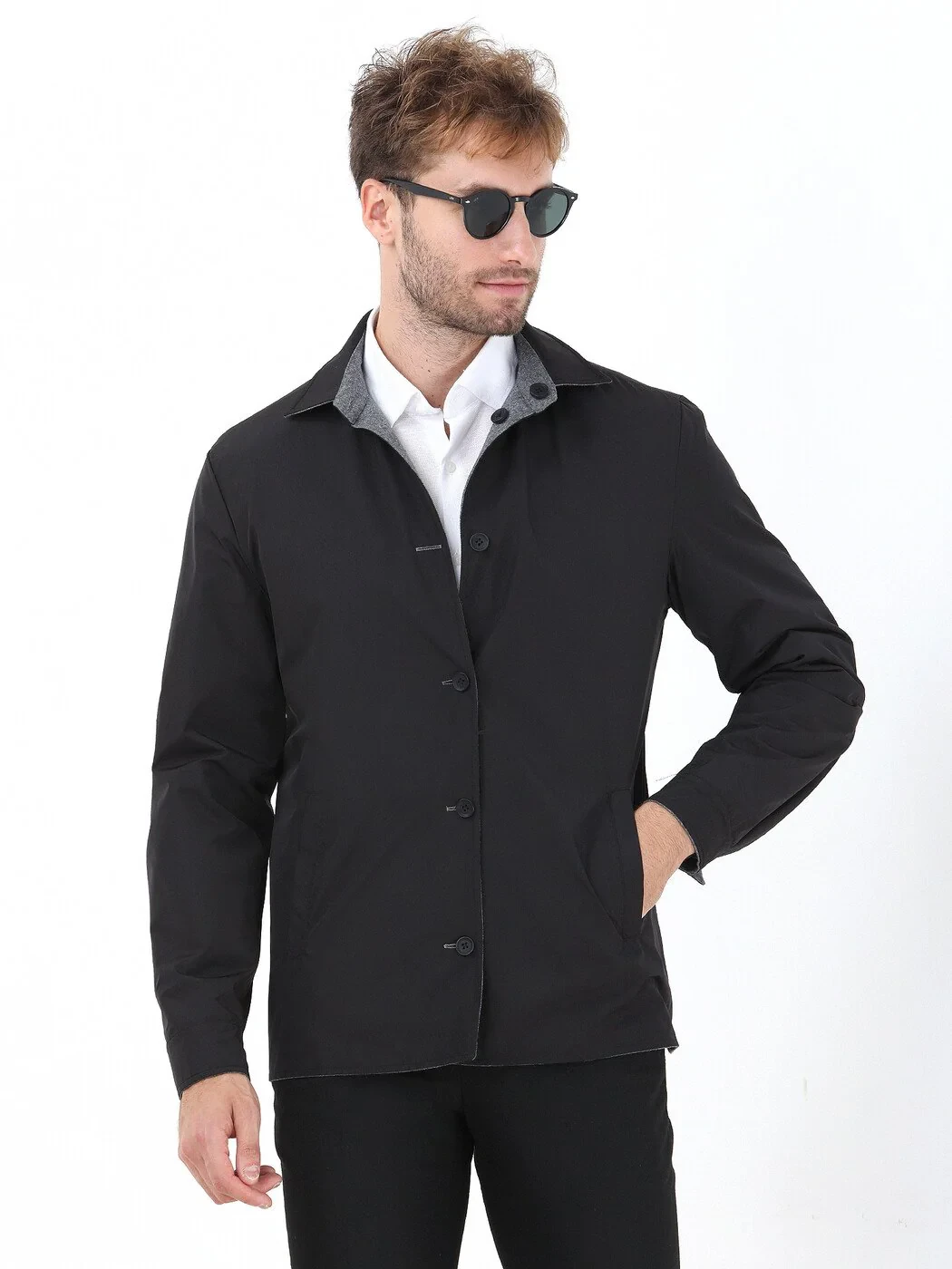 Black Double-Sided Weaving Coat - 2