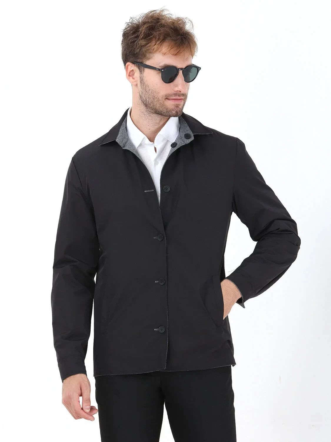 Black Double-Sided Weaving Coat - 2