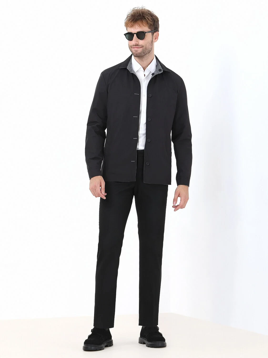 Black Double-Sided Weaving Coat - 4