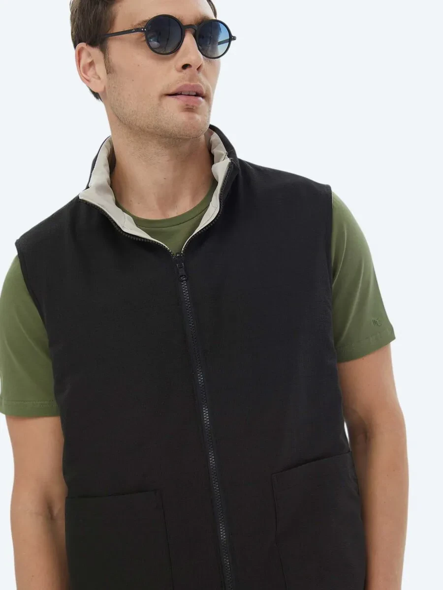 Black Double-Sided Weaving Puffer Vest - 3