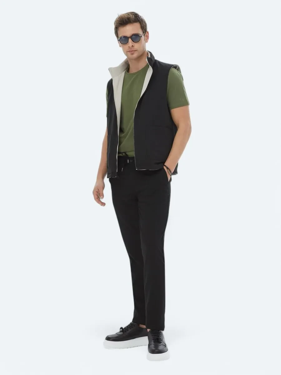 Black Double-Sided Weaving Puffer Vest - 5
