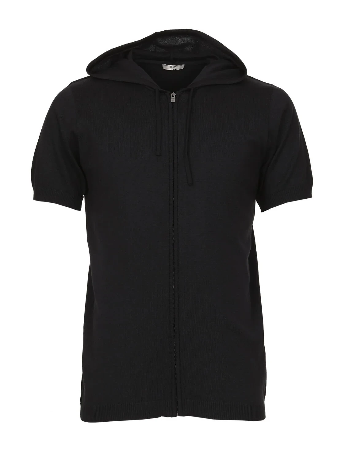 Black Hooded Plain Knitting Cotton Blended Cardigan - 6