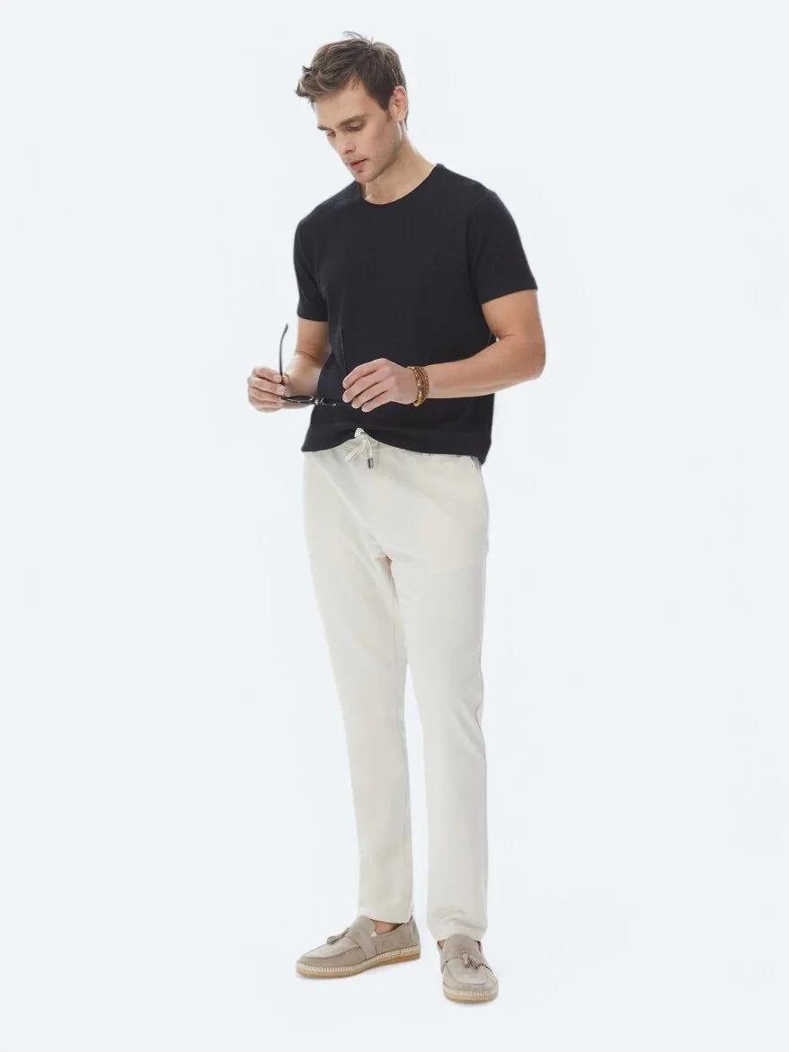 Black Jacquard Crew Neck Cotton Blended T-Shirt - 2