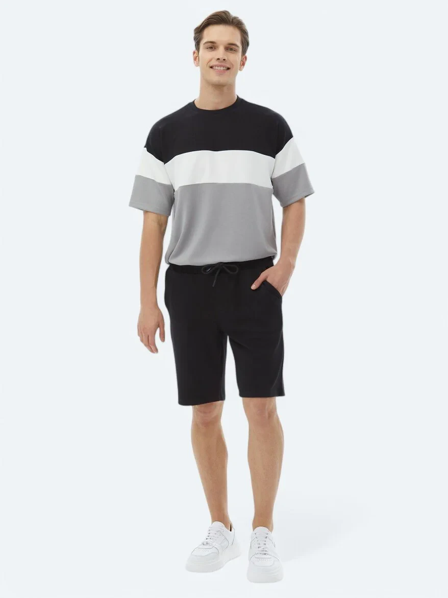 Black Knitting Jogging Fit Casual Bermuda - 1
