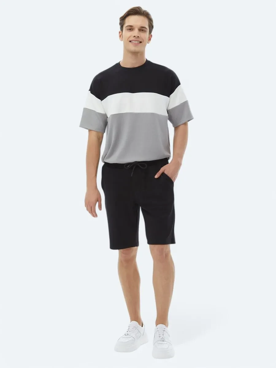 Black Knitting Jogging Fit Casual Bermuda - 1