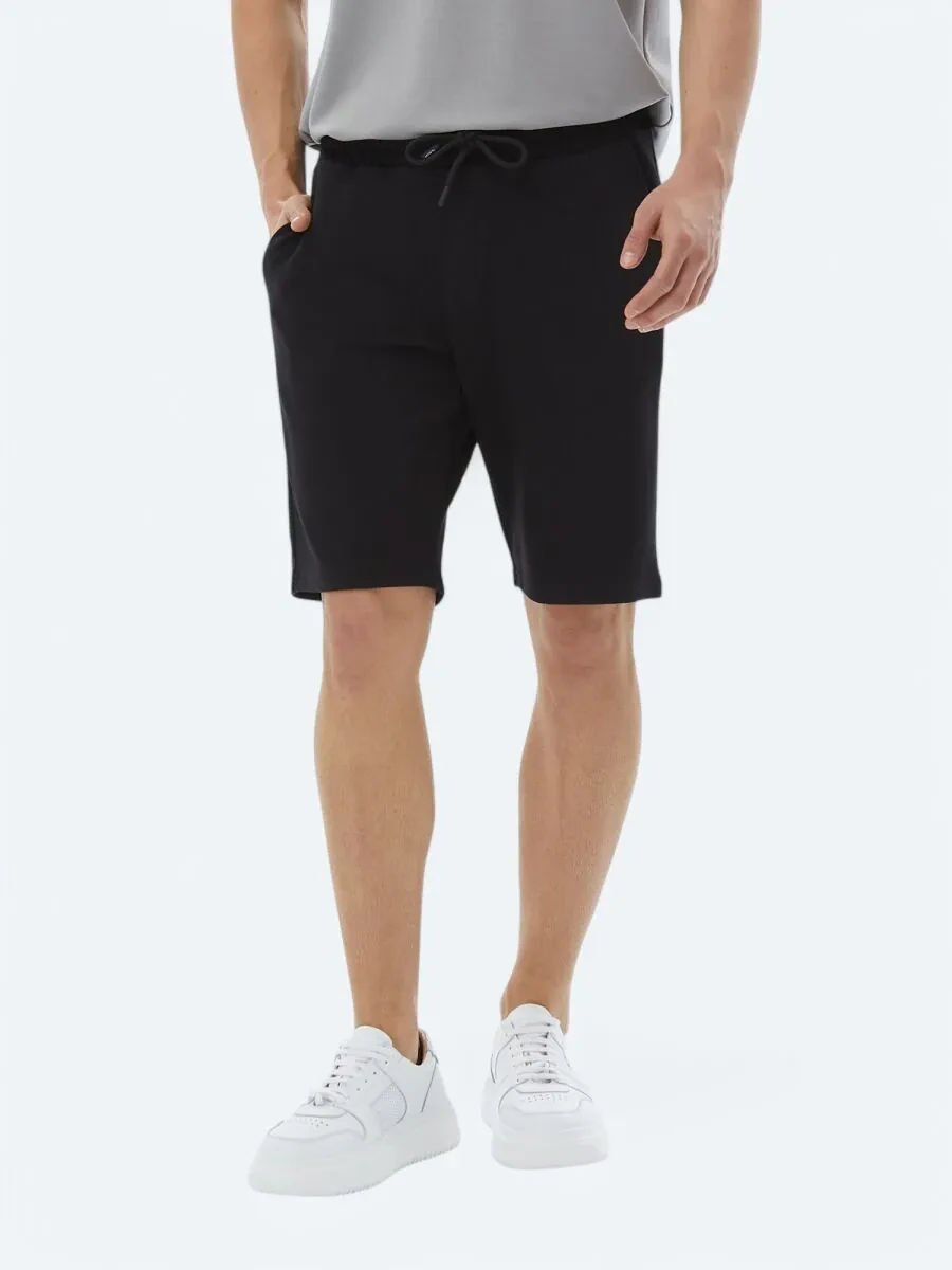 Black Knitting Jogging Fit Casual Bermuda - 2