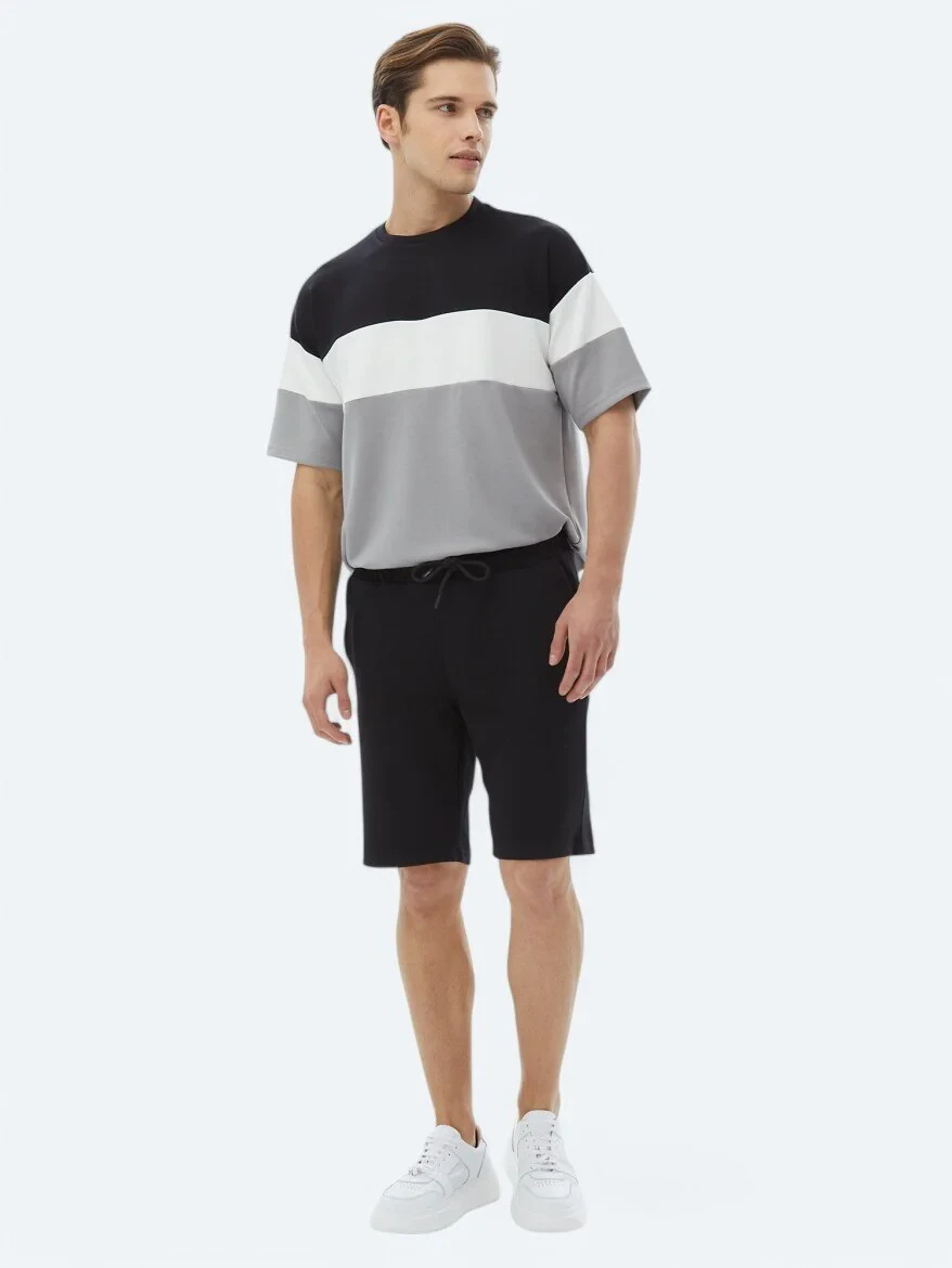 Black Knitting Jogging Fit Casual Bermuda - 3