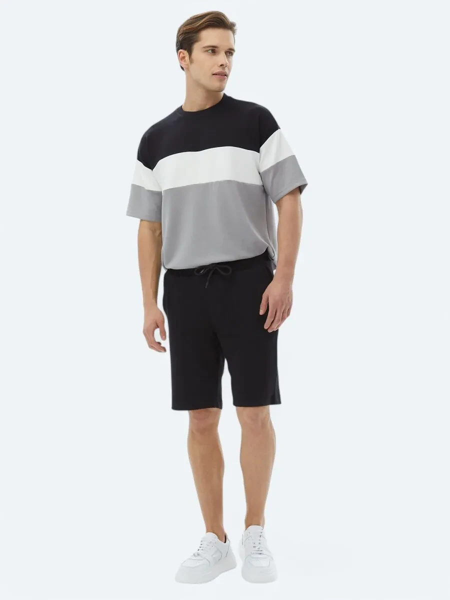 Black Knitting Jogging Fit Casual Bermuda - 3