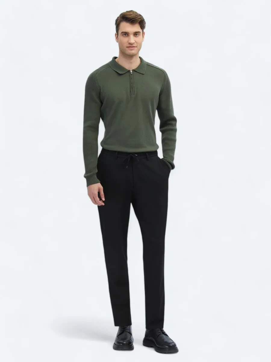Black Knitting Jogging Fit Casual Trousers - 1