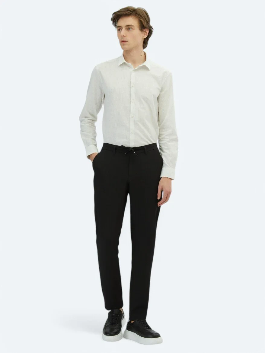 Black Knitting Jogging Fit Casual Trousers - 1