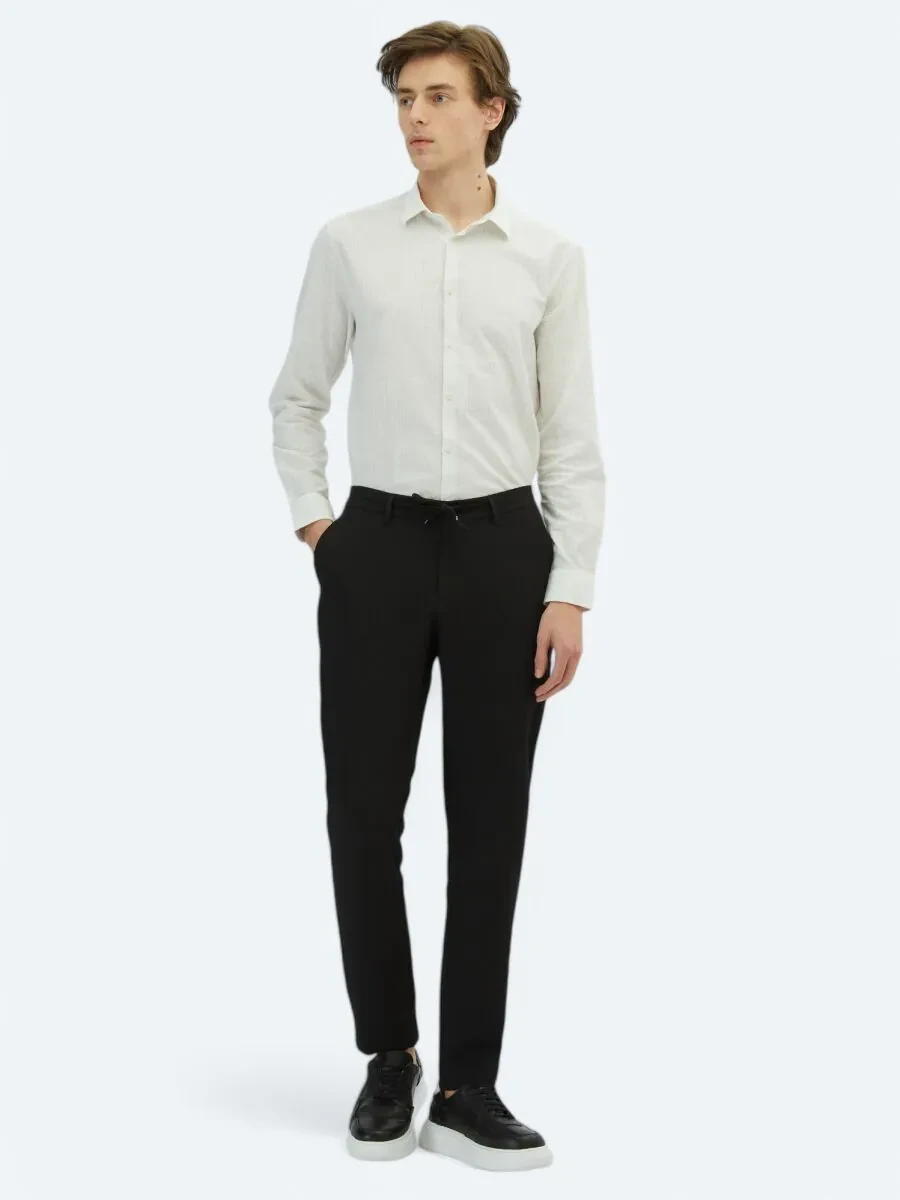 Black Knitting Jogging Fit Casual Trousers - 1