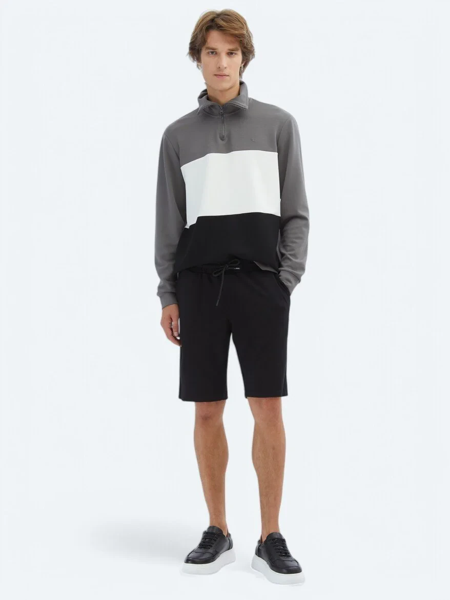Black Knitting Jogging Fit Sport Bermuda - 1
