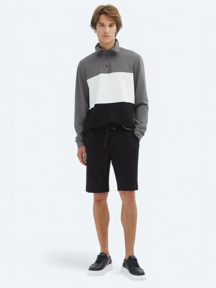Black Knitting Jogging Fit Sport Bermuda - 1