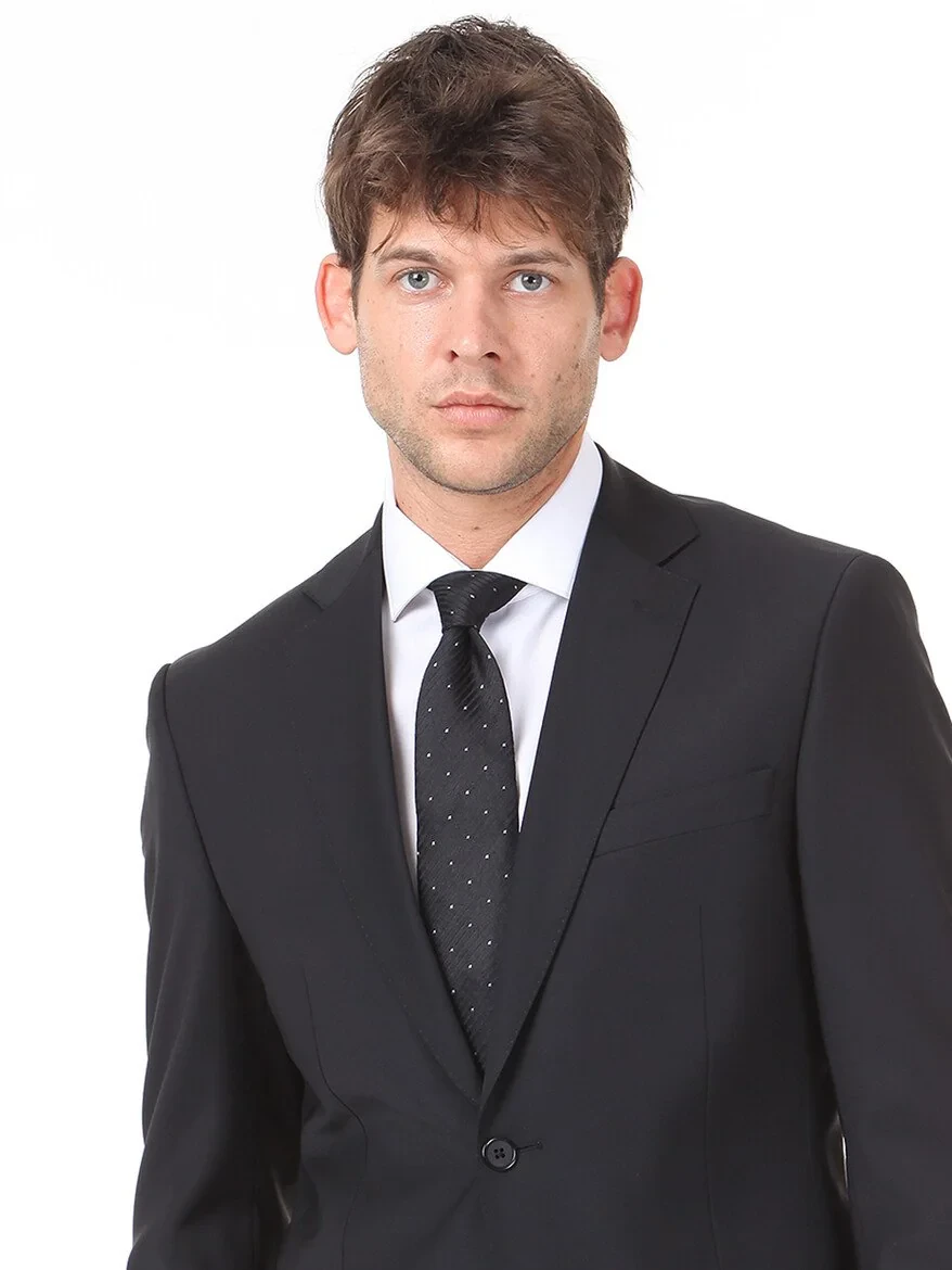 Black Modern Fit Wool Blended Suit - 2
