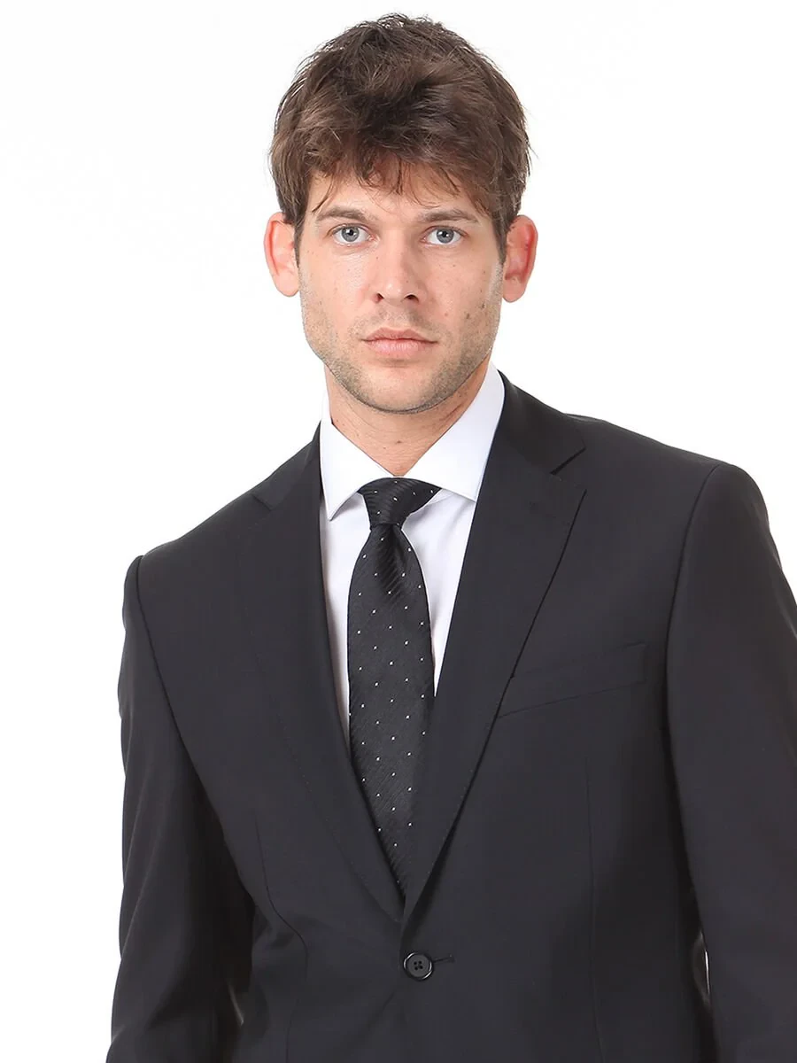 Black Modern Fit Wool Blended Suit - 2