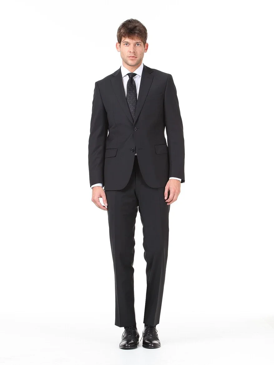 Black Modern Fit Wool Blended Suit - 3